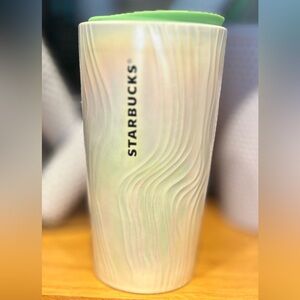 Starbucks Iridescent White Ceramic Cup Mint Swirl Hot Tumbler Tall 12oz New 2024